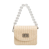 Krystal Cream Mini Straw Top Handle Bag