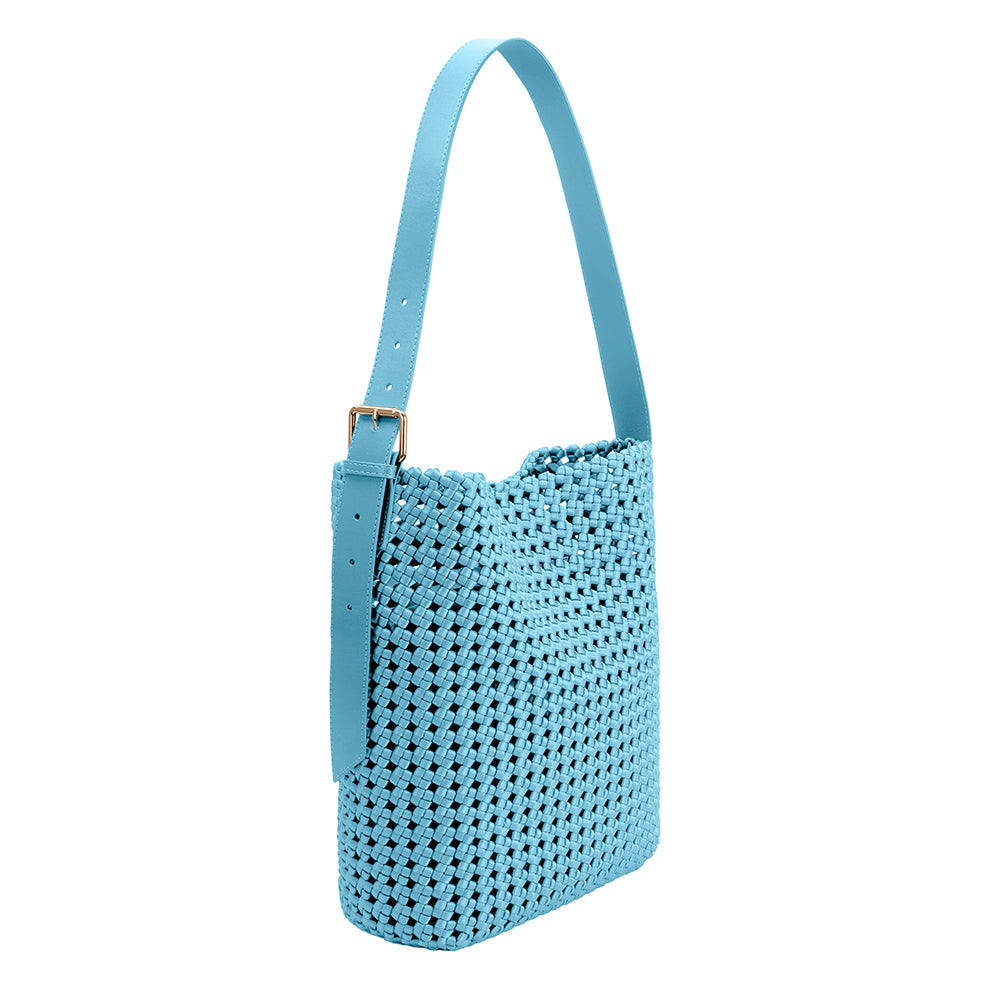 A large sky woven nylon tote bag with a zip pouch inside.