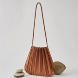 Melie Bianco Carrie Pleated Luxury Vegan Leather Shoulder Bag in Saddle