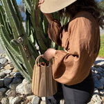 Melie Bianco Recycled Vegan Leather Lily Small Top Handle Bag in Tan