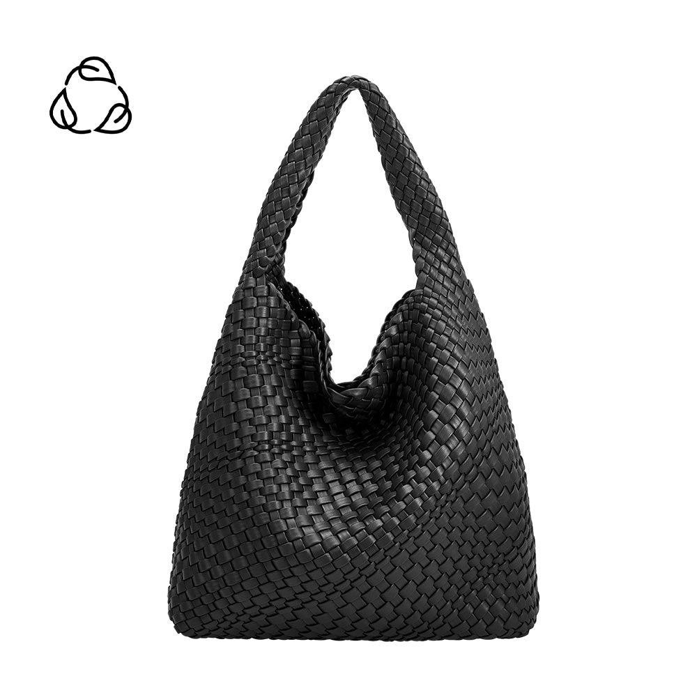 Black Johanna Large Recycled Vegan Leather Shoulder Bag | Melie Bianco