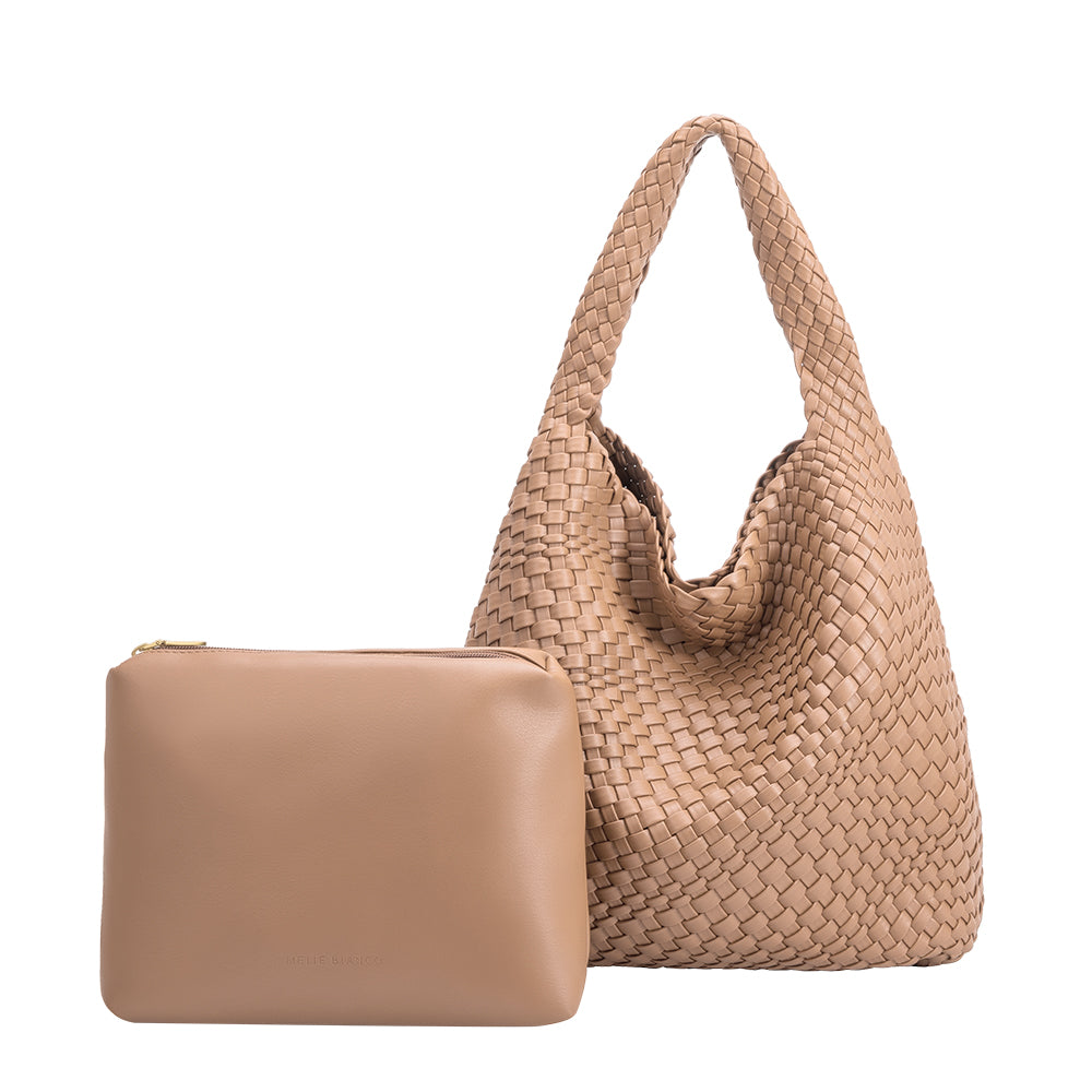 Melie Bianco Recycled Vegan Leather Johanna Large Shoulder Bag in Nude