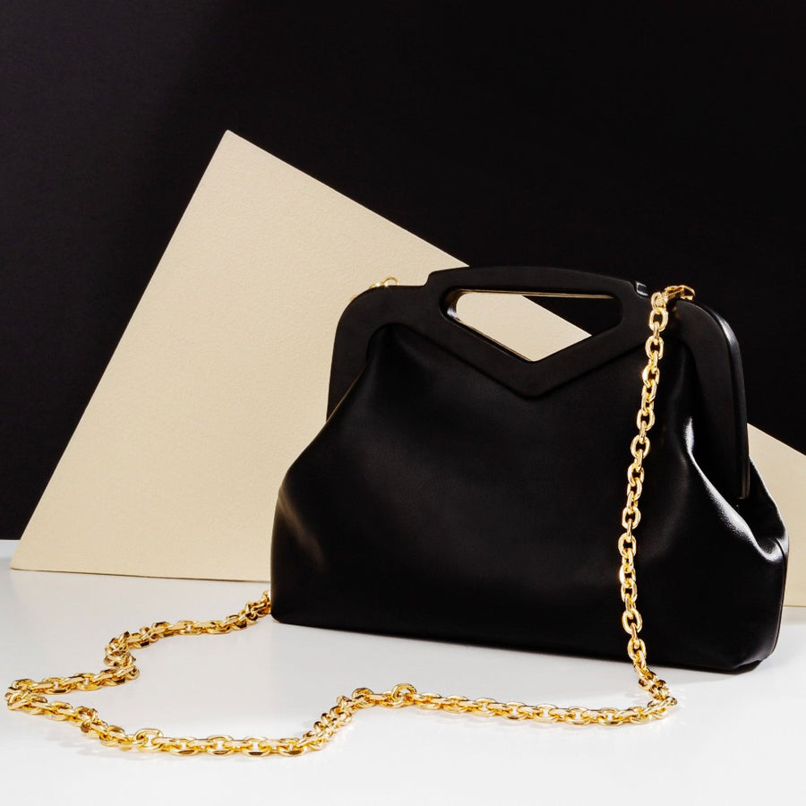 Melie Bianco Luxury Vegan Leather Angie Small Crossbody Bag in Black