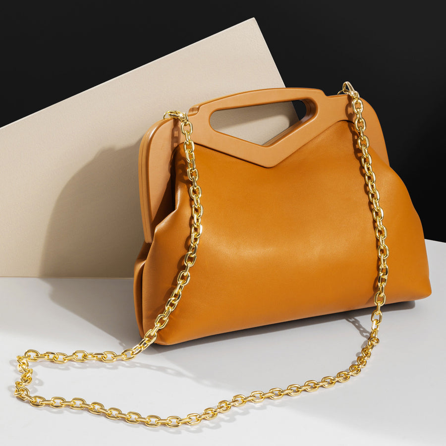 Melie Bianco Luxury Vegan Leather Angie Small Crossbody Bag in Tan