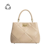 A mushroom crossbody handbag with gold clasp.