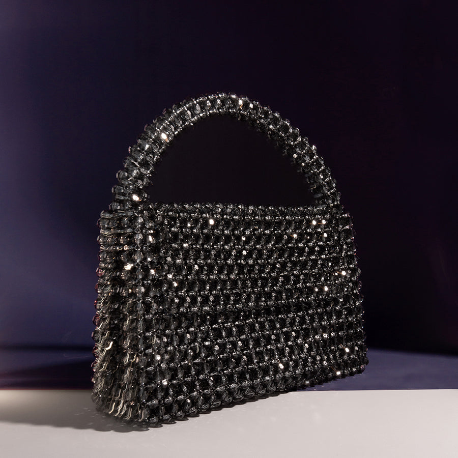 Sherry Black Beaded Top Handle Bag