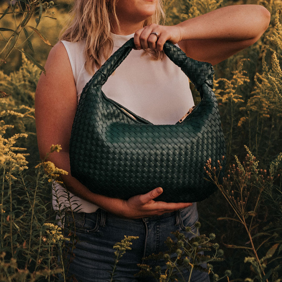 Brigitte Green Large Recycled Vegan Shoulder Bag