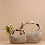 Melie Bianco Luxury Vegan Leather Brigitte & Drew Hobo Shoulder Bag in Taupe