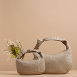 Melie Bianco Luxury Vegan Leather Brigitte & Drew Hobo Shoulder Bag in Taupe