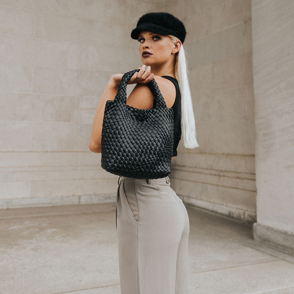 Melie Bianco Luxury Recycled Vegan Leather Eloise Shoulder Bag in Black