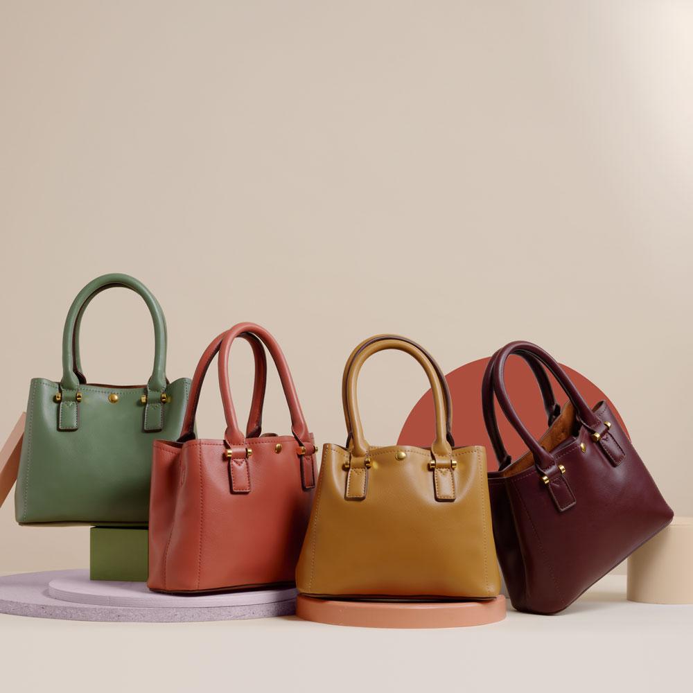 Melie Bianco Luxury Vegan Leather Gabby Shoulder Bag in Sage, Rose, Camel, & Burgundy