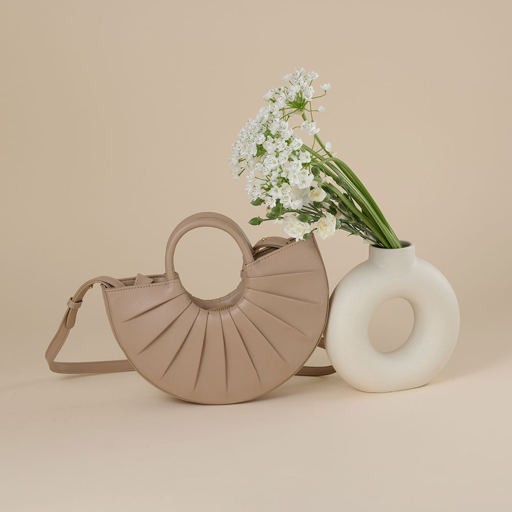 Melie Bianco Luxury Vegan Leather Karlie Small Shoulder Bag in Nude