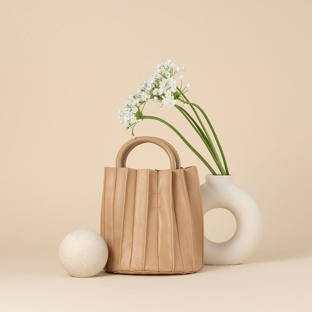 Melie Bianco Recycled Vegan Leather Lily Small Top Handle Bag in Tan