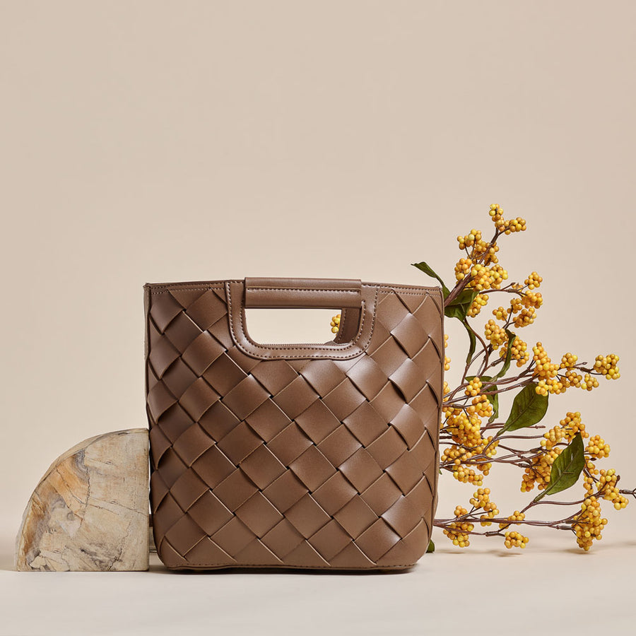 Melie Bianco Luxury Vegan Leather Robbie Crossbody Bag in Taupe