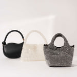 A still image of three different handbags against a white background.
