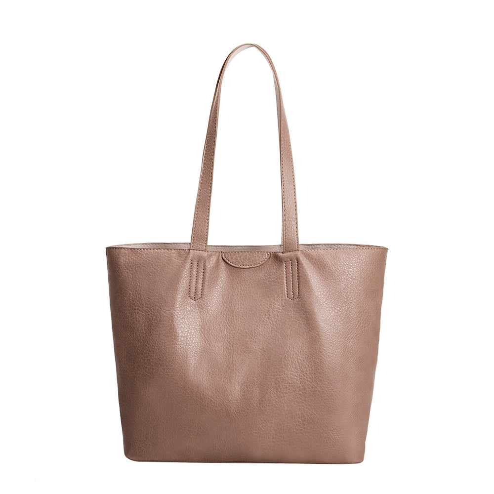 Taupe Denise Large Vegan Leather Reversible Tote Bag | Melie Bianco