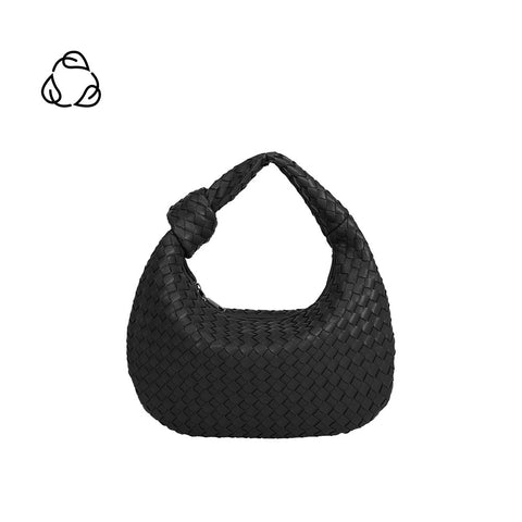Black Drew Small Vegan Leather Woven Hobo Bag