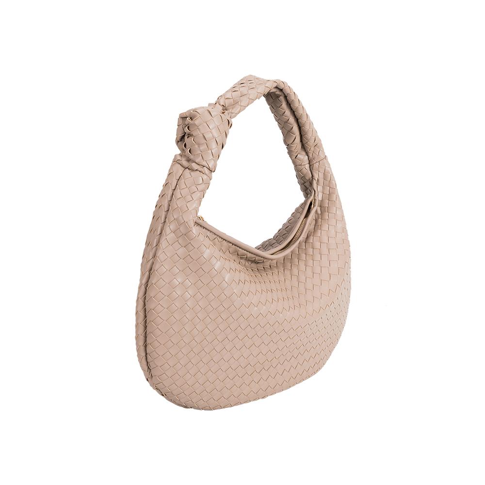 Khaki Brigitte Large Vegan Leather Woven Hobo Bag