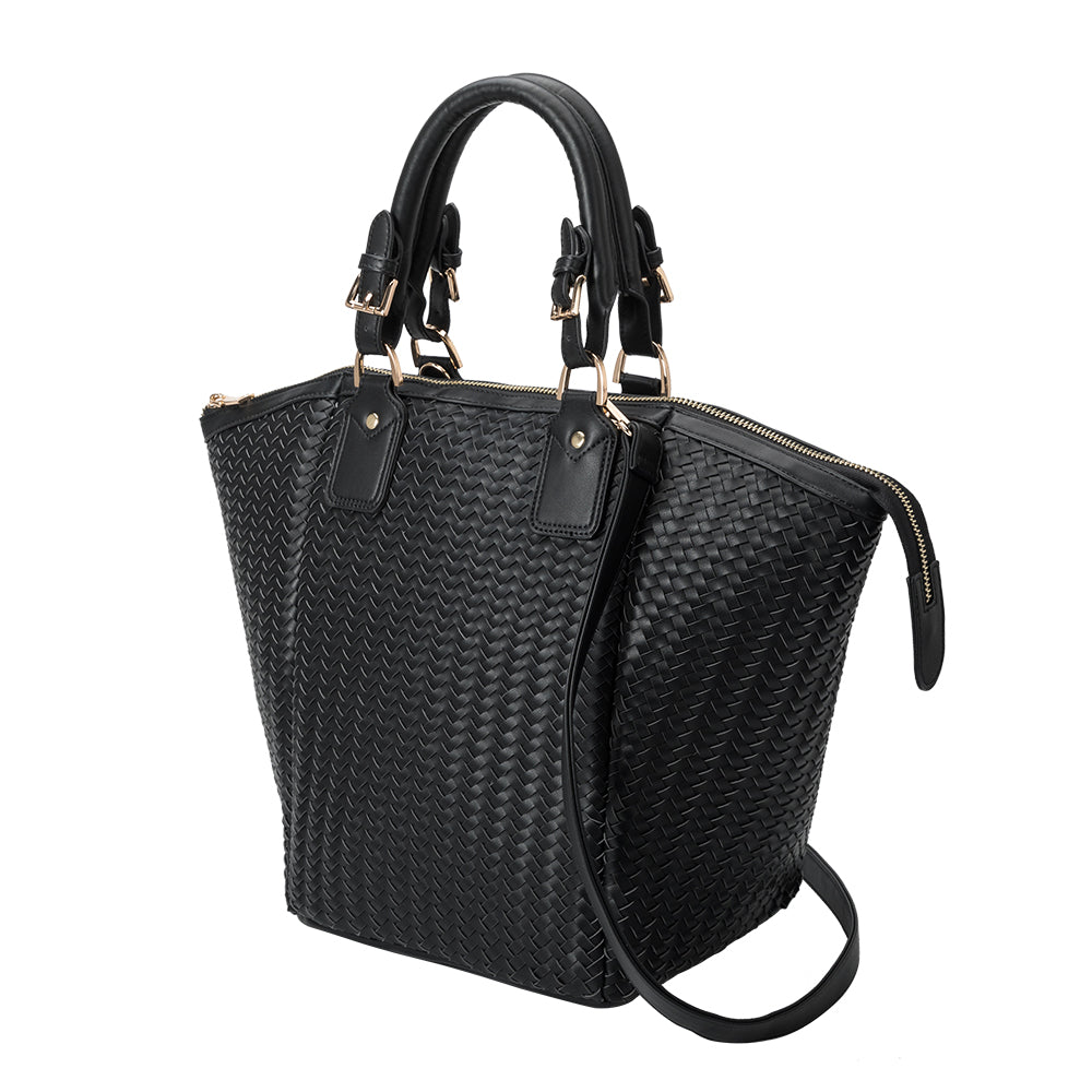 Melie Bianco Recycled Vegan Leather Valerie Large Tote Bag in Black