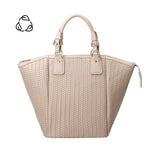 A large nude hand woven vegan leather tote bag.