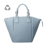 A large sky hand woven vegan leather tote bag.