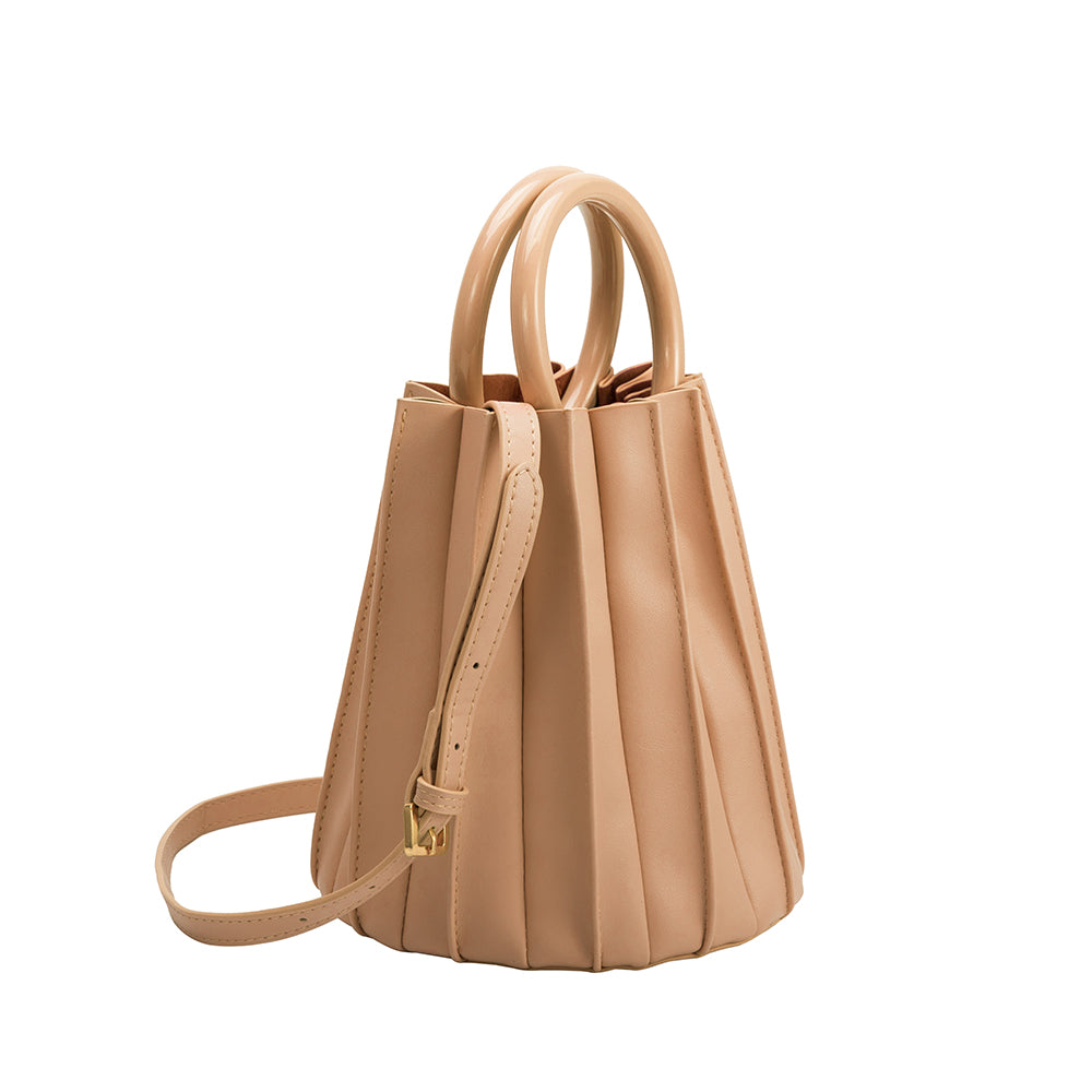 Melie Bianco Recycled Vegan Leather Lily Small Top Handle Bag in Tan