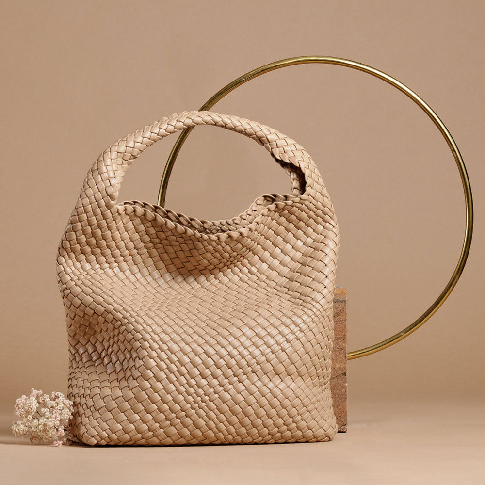 Melie Bianco Recycled Vegan Leather Johanna Large Shoulder Bag in Nude
