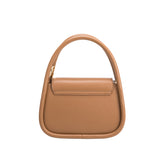 a taupe structured vegan leather crossbody bag with double handles. 