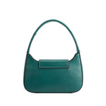 A small jade vegan leather shoulder bag with a wrapped handle. 