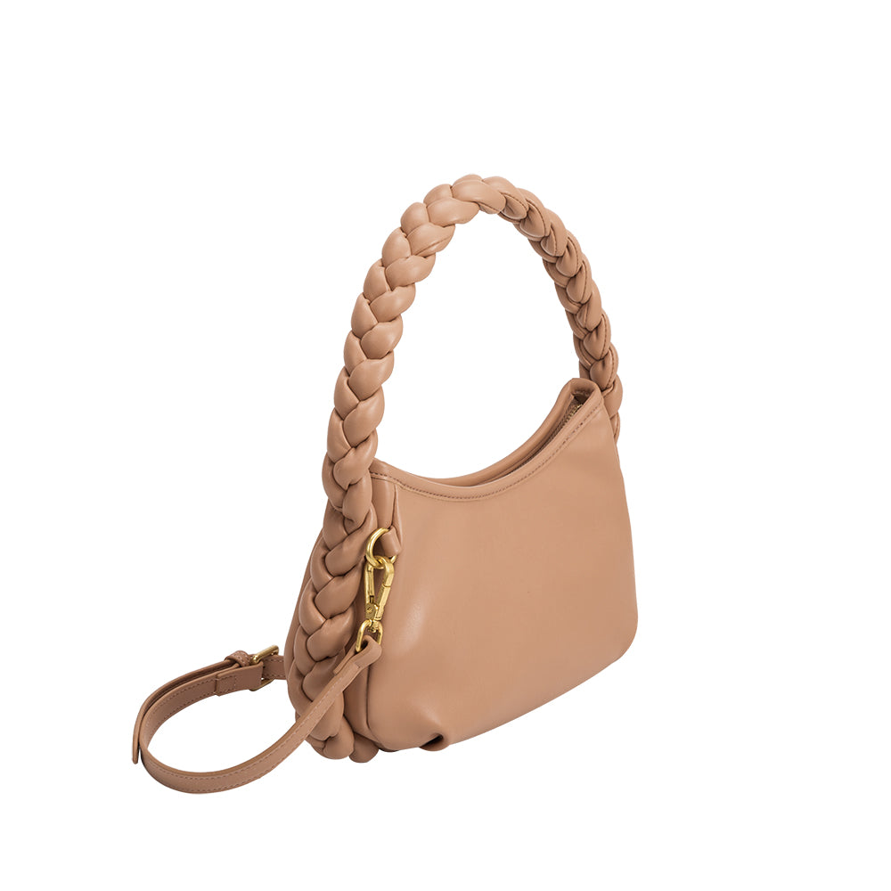 Tan Eliana Small Recycled Vegan Leather Hobo Bag Melie Bianco