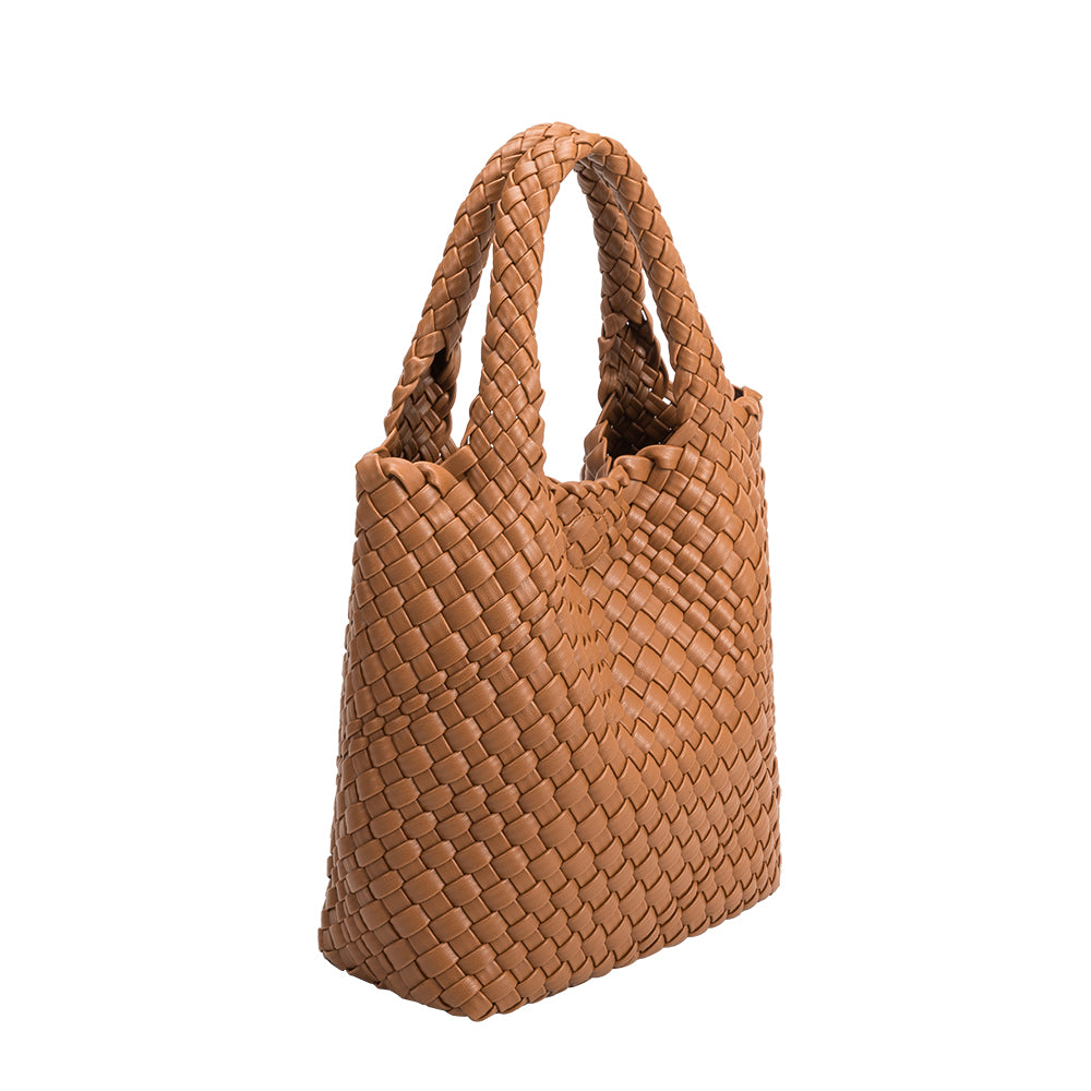 Fashion Ladies Large Capacity 2 Piece Set Vegan Leather Woven Tote Hand Bag