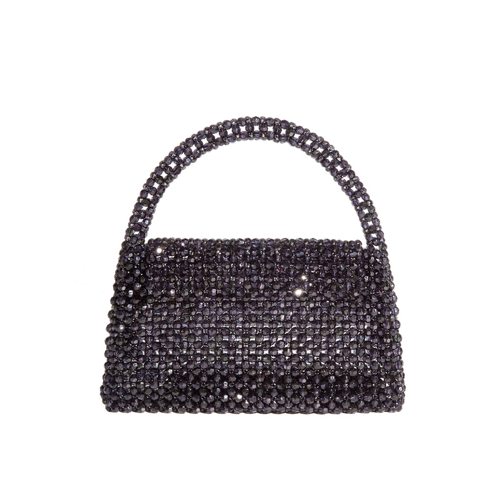 Black Sherry Small Beaded Top Handle Bag | Melie Bianco