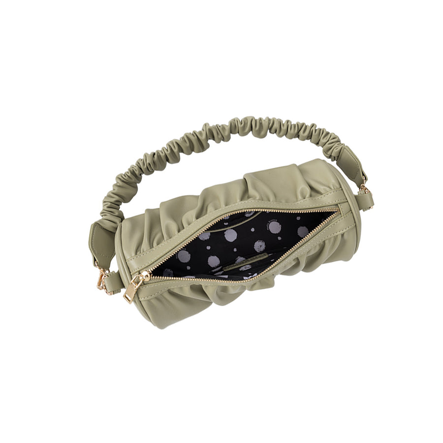 Melie Bianco Luxury Vegan Leather Jovie Shoulder Bag in Moss with ruched handle