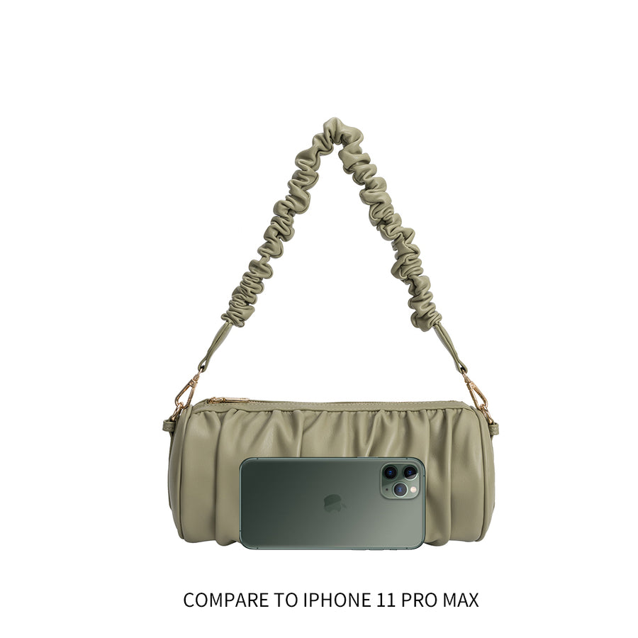 Melie Bianco Luxury Vegan Leather Jovie Shoulder Bag in Moss with ruched handle
