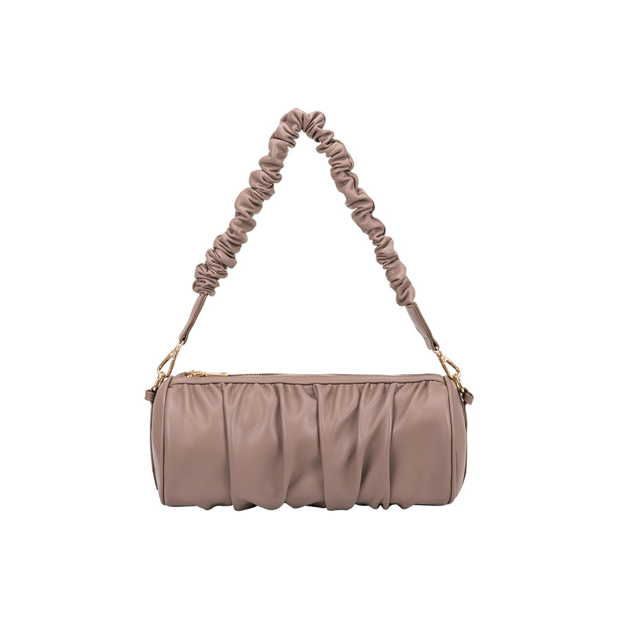 Melie Bianco Luxury Vegan Leather Jovie Shoulder Bag in Taupe with ruched handle