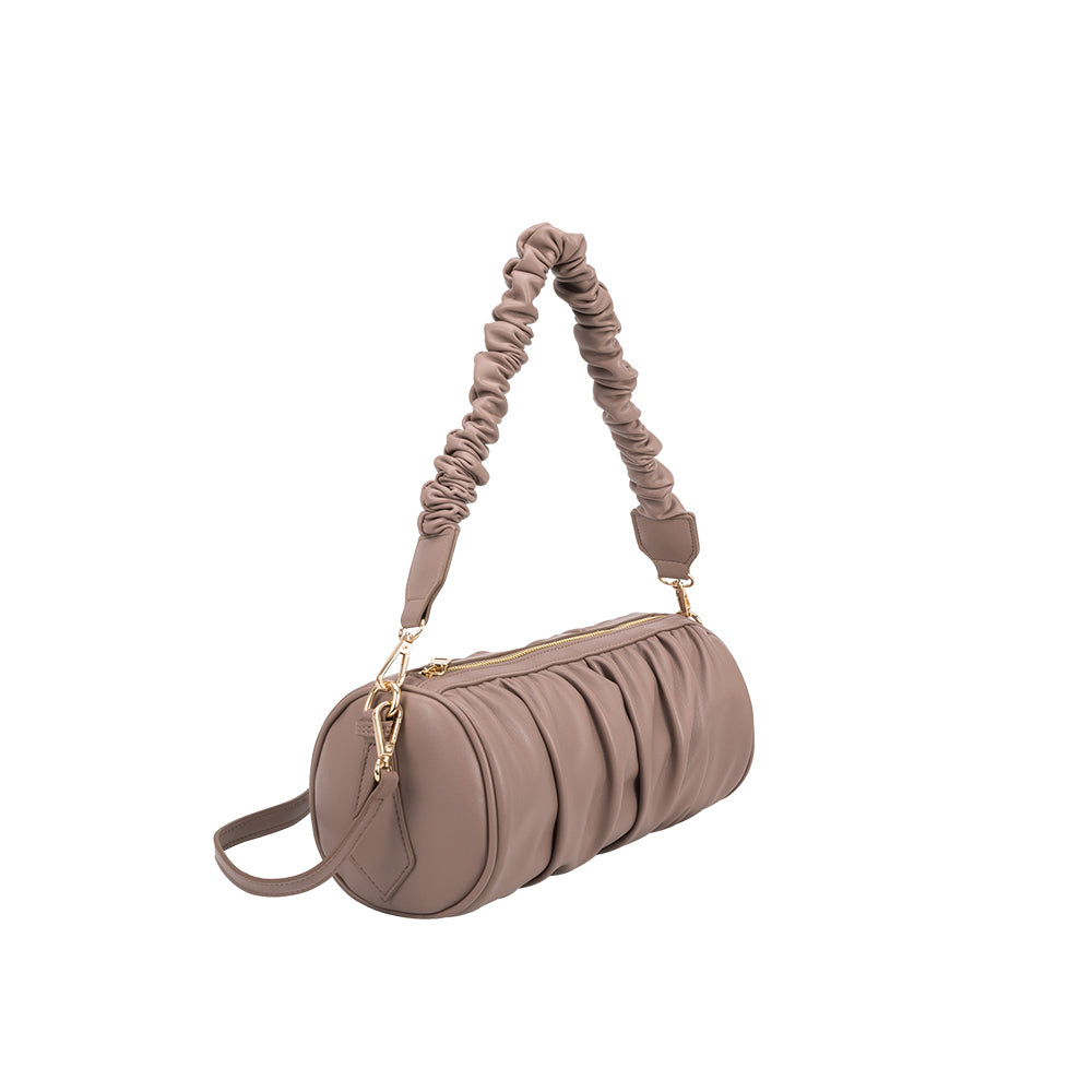 Melie Bianco Luxury Vegan Leather Jovie Shoulder Bag in Taupe with ruched handle
