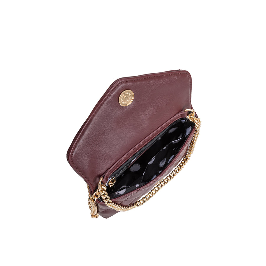 Melie Bianco Luxury Vegan Leather Gigi Clutch Bag in Burgundy with gold chain