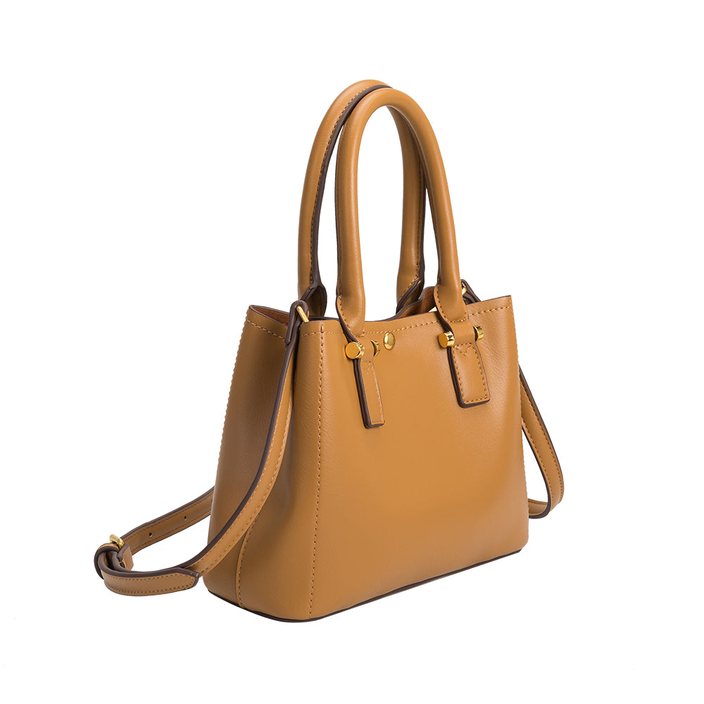 Melie Bianco Luxury Vegan Leather Gabby Shoulder Bag in Camel