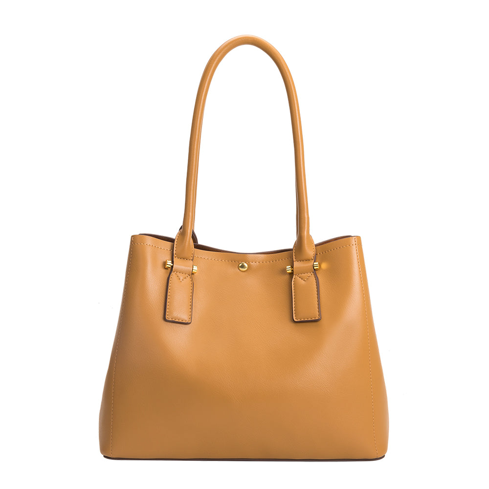 Melie Bianco Luxury Vegan Leather Isabella Shoulder Bag in Camel