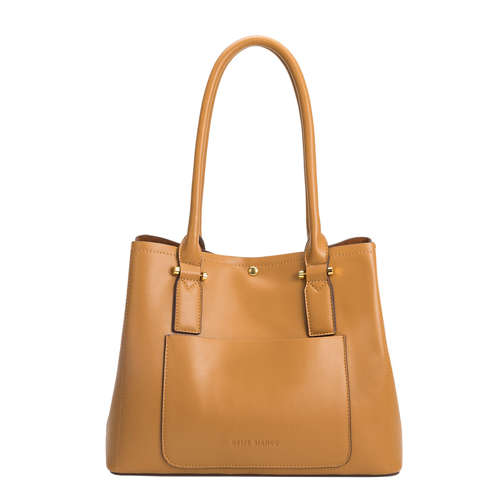 Melie Bianco Luxury Vegan Leather Isabella Shoulder Bag in Camel