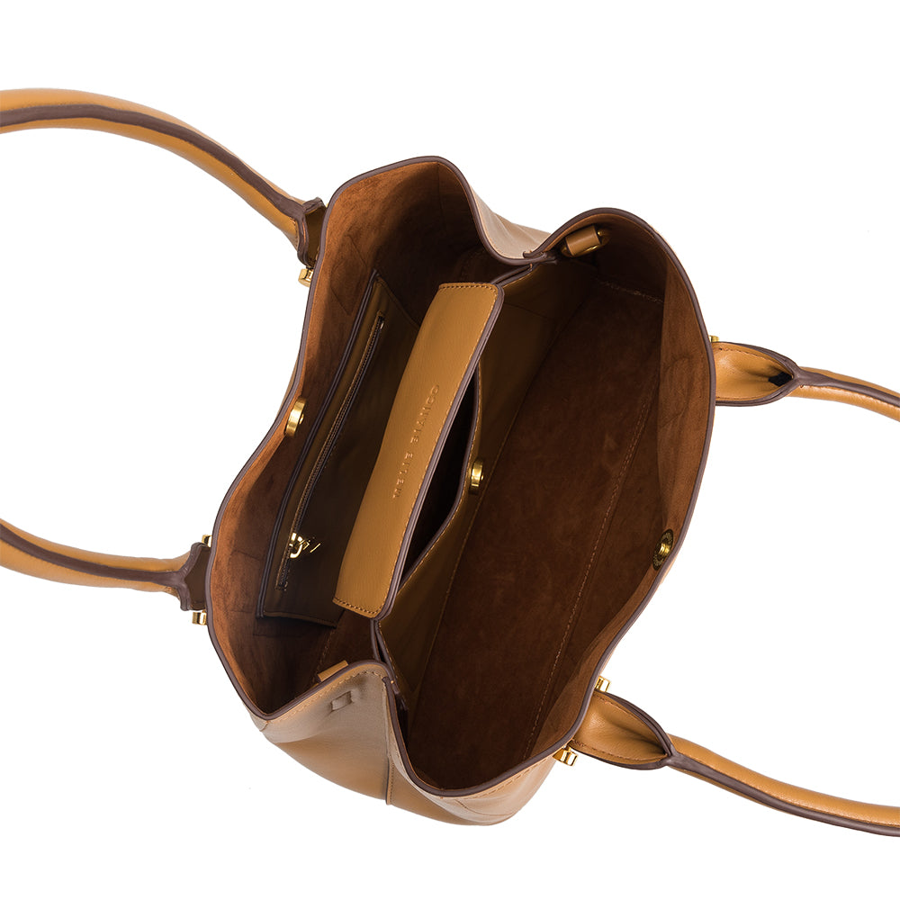 Melie Bianco Luxury Vegan Leather Isabella Shoulder Bag in Camel