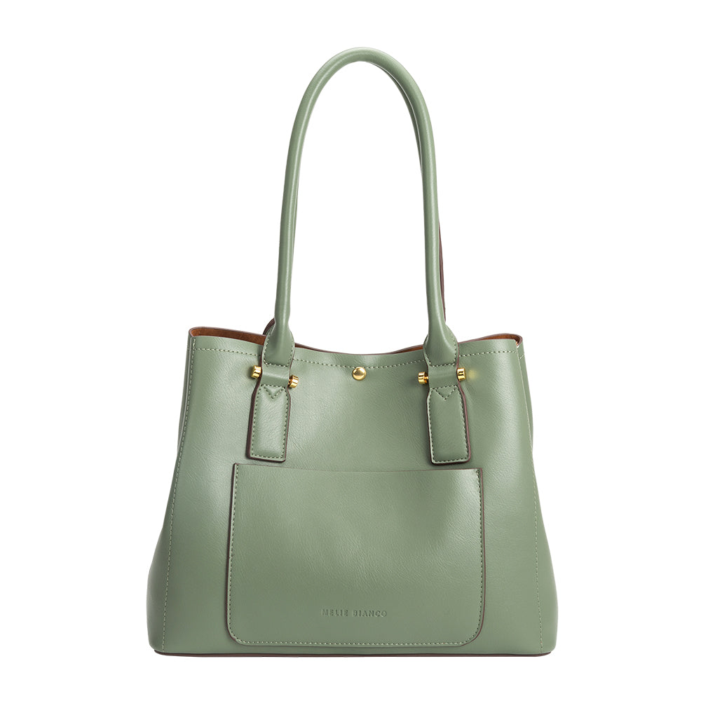 Melie Bianco Luxury Vegan Leather Isabella Shoulder Bag in Sage