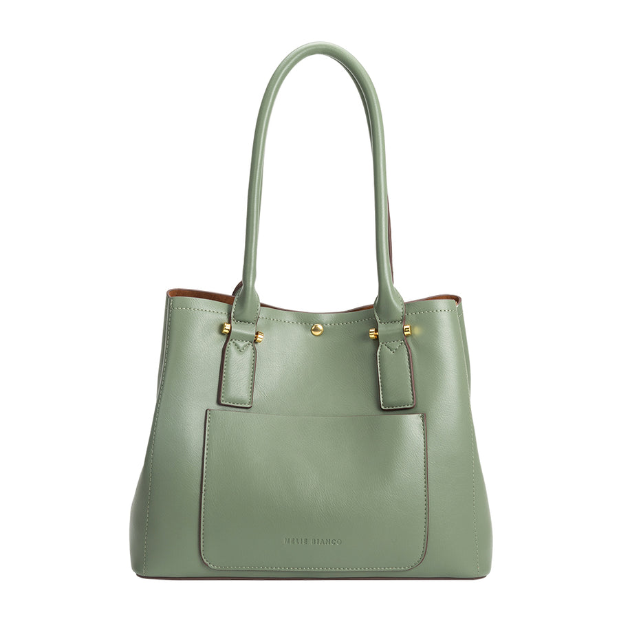 Melie Bianco Luxury Vegan Leather Isabella Shoulder Bag in Sage
