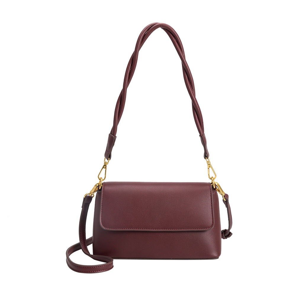 Burgundy Francesca Small Vegan Leather Shoulder Bag | Melie Bianco