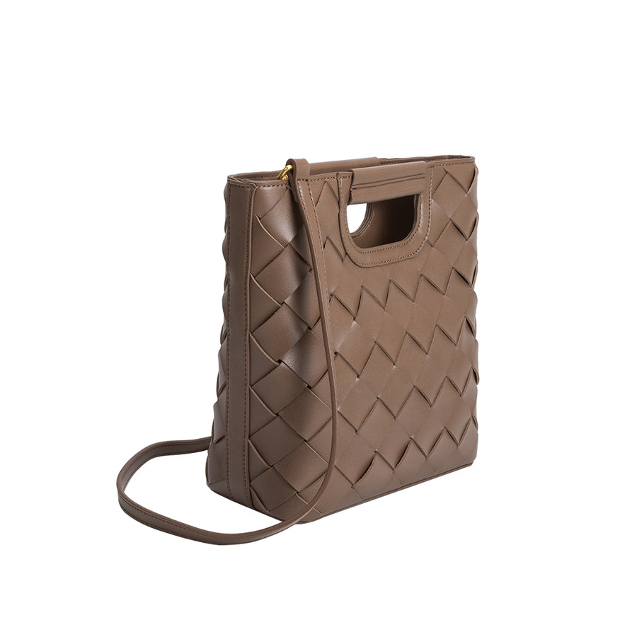 Melie Bianco Luxury Vegan Leather Robbie Crossbody Bag in Taupe