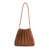 Melie Bianco Carrie Pleated Luxury Vegan Leather Shoulder Bag in Saddle