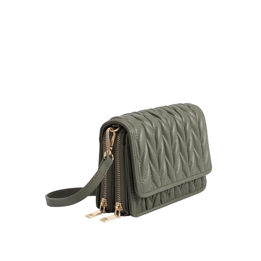 Melie Bianco Giselle Quilted Luxury Vegan Leather Crossbody Bag in Green