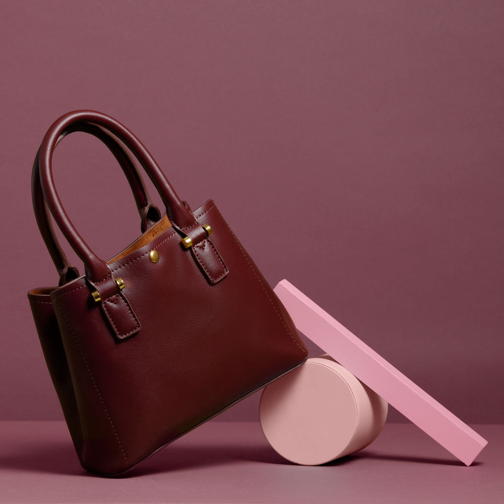 Melie Bianco Luxury Vegan Leather Gabby Shoulder Bag in Burgundy