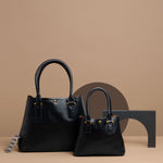 Melie Bianco Luxury Vegan Leather Isabella Shoulder Bag & Gabby Top Handle Bag in Black