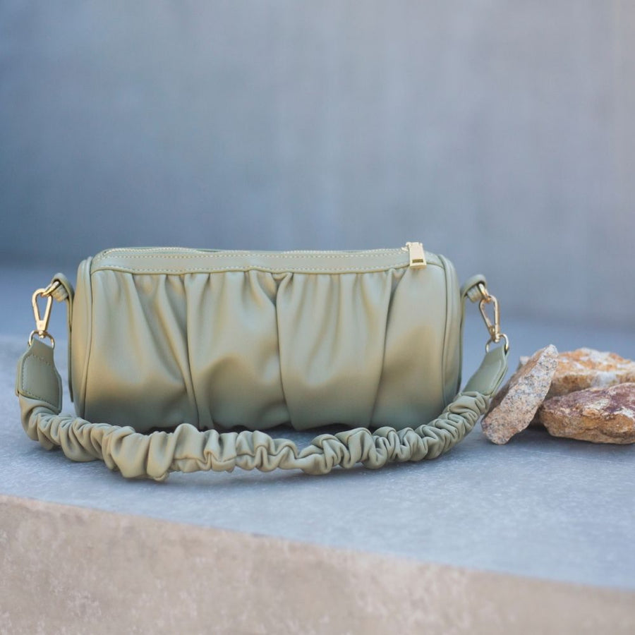 Melie Bianco Luxury Vegan Leather Jovie Shoulder Bag in Moss with ruched handle